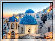 Cerkiew, Santorini, Grecja, Niebieskie, Kopuły