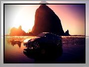 Nissan 350, Plaża, Skały, Zachód Słońca
