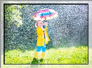 Dziewczynka, Deszcz, Parasolka