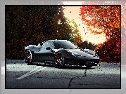 Jesień, Drzewa, Droga, Czarny, Sportowy, Samochód, Ferrari, 458 Italia