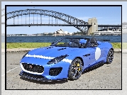 Niebieski, Jaguar, F-type, Project 7, Most, Sydney, Rozmyte, Tło