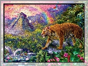 Tygrys, Dżungla, Tęcza, Obraz