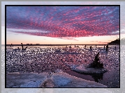 Stany Zjednoczone, Stan Kansas, Tuttle Creek Lake, Jezioro, Lód, Chmury