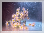 Dekoracja, Przymiotno białe, Kwiaty, Wazonik, Bokeh