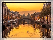 Holandia, Haarlem, Rzeka Spaarne, Kanał Nieuwe Gracht, Domy, Mostek