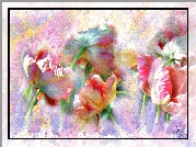 Obraz, Akwarela, Tulipany, Kwiaty, Alberto Guillen