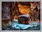 Stany Zjednoczone, Stan Utah, Park Narodowy Zion, Kanion Zion Narrows, Rzeka Virgin River, Kanion, Skały