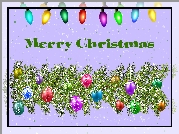 Świąteczne, Boże Narodzenie, Lampki, Stroik, Bombki, Napis, Merry Christmas