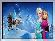 Bajka, Kraina lodu, Frozen, Zima, Śnieg, Zamek, Księżniczka Elsa, Anna, Kristoff, Renifer Sven