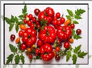 Pomidory, Czerwone, Duże, Małe, Listki