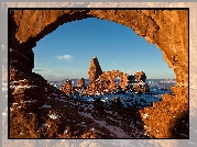 Stany Zjednoczone, Stan Utah, Park Narodowy Arches, Formacja Turret Arch, Łuki, Skalne, Zima