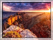 Stany Zjednoczone, Arizona, Wielki Kanion Kolorado, Chmury, Wschód słońca, Park Narodowy Wielkiego Kanionu