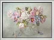 Bukiet, Kwiaty, Róże, Szklany, Wazonik, Paintography