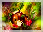 Jabłka, Owoce, Dzikiej róży, Grafika