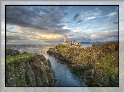 Morze, Latarnia morska, Fanad Head Lighthouse, Irlandia, Atrakcja, Turystyczna, Skały, Chmury