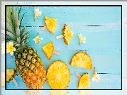 Ananas, Plasterki, Kwiaty, Plumeria, Deski