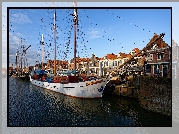 Port, Żaglówki, Domy, Miasto Enkhuizen, Holandia