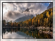 Góry, Jezioro Lago di Saoseo, Dolina Valle di Campo, Las, Skały, Chmury, Kanton Ticino, Szwajcaria