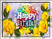 Kwiaty, Róże, Balon, Napis, Życzenia, Urodziny, Grafika