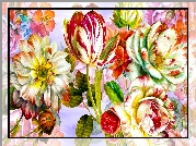 Kwiaty, Kolorowe, Róże, Tulipan, Grafika