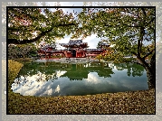 Buddyjska, Świątynia Byodo-in, Pawilon Feniksa, Staw, Drzewa, Miasto Uji, Japonia