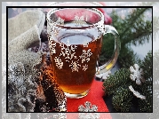 Herbata, Szklany, Kubek, Śnieżynki, Gałązki, Szalik, Świąteczne