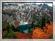 Góry, Jezioro, Drzewa, Jesień, Park Narodowy Północnych Gór Kaskadowych, Stan Waszyngton, Stany Zjednoczone