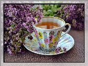 Herbata, Porcelanowa, Filiżanka, Fioletowe, Kwiatki