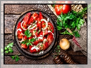 Pomidory, Talerz, Cebula, Pietruszka