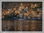 Jezioro Como, Miejscowość Como, Domy, Nabrzeże, Statek, Lombardia, Włochy