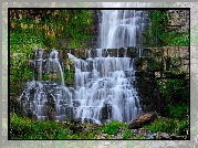 Wodospad, Chittenango Falls, Kaskada, Skały, Kamienie, Roślinność, Park miejski, Nowy Jork, Stany Zjednoczone