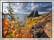 Jesień, Jezioro, Skały, Republika Ałtaju, Rosja