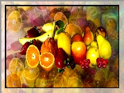 Owoce, Jabłka, Pomarańcze, Gruszki, Banany, Grafika