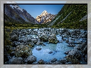 Nowa Zelandia, Rzeka Hooker, Park Narodowy Góry Cooka, Góra Cooka - Mount Cook, Góry, Kamienie