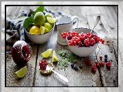 Owoce, Maliny, Porzeczka, Cytryny, Limonki, Miseczki, Dzbanuszek