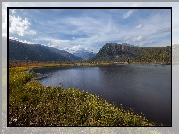 Jezioro, Góry Kołymskie, Trawa, Chmury, Magadan, Rosja