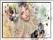 Blondynka, Kobieta, Łzy, Kwiaty, Grafika 2D