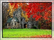 Stany Zjednoczone, Stan Ohio, Miasto Willoughby Hills, Park North Chagrin Reservation, Squires Castle - Zamek Giermka, Jesień, Drzewa