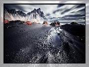 Góra Vestrahorn, Góry, Plaża Stokksnes, Ciemny, Piasek, Islandia