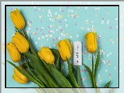 Żółte, Tulipany, Serduszka, Karteczka