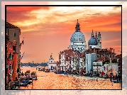  Włochy, Wenecja, Kanał Canal Grande, Bazylika św. Marka, Domy, Zachód słońca