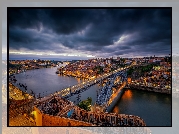 Portugalia, Porto, Rzeka Duero, Most Ponte Dom Luis I, Ciemne, Chmury