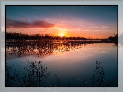 Zachód słońca, Rzeka Łaba, Trawy, Niemcy