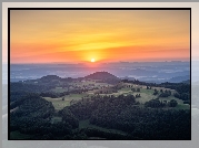 Zachód słońca, Góry Rhon, Wzgórza, Lasy, Niemcy