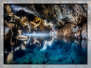 Jaskinia Grjotagja, Odbicie, Skały, Woda, Islandia