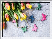 Kolorowe, Tulipany, Motyle, Zawieszki