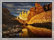 Góry Andy, Szczyt Fitz Roy, Jezioro, Skały, Kamienie, Park Narodowy Los Glaciares, Patagonia, Argentyna