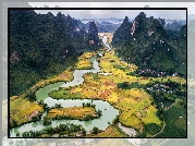 Kręta, Rzeka, Pola, Góry, Geopark Cao Bang, Prowincja Cao Bang, Wietnam