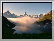 Góry, Mgła, Jezioro Bachalpsee, Grindelwald, Kanton Berno, Szwajcaria