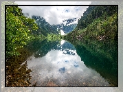 Góry, Jezioro Goat Lake, Drzewa, Odbicie, Kamienie, Park Narodowy Północnych Gór Kaskadowych, Stan Waszyngton, Stany Zjednoczone